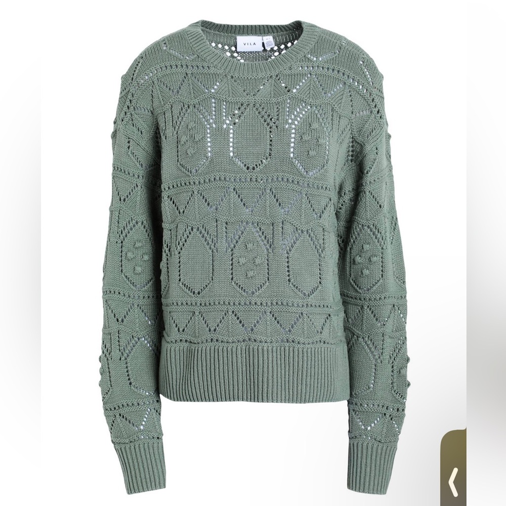 VILA Olive Knit Pom Pom Sweater
